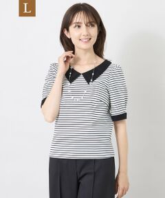 TO BE CHIC (大きいサイズ) / トゥー ビー シック (オオキイサイズ) その他トップス | 【L】デザインネック ボーダーカットソー