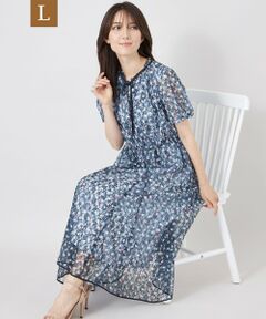 TO BE CHIC (大きいサイズ) / トゥー ビー シック (オオキイサイズ) ロング・マキシ丈ワンピース | 【L】シアーラッセルプリントフレアドレス