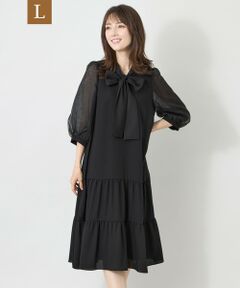 TO BE CHIC (大きいサイズ) / トゥー ビー シック (オオキイサイズ) ロング・マキシ丈ワンピース | 【L】シアースリーブ ボウタイティアード ワンピース