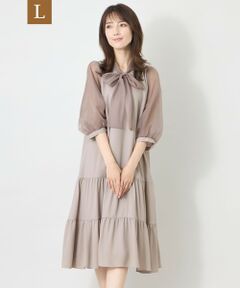 TO BE CHIC (大きいサイズ) / トゥー ビー シック (オオキイサイズ) ロング・マキシ丈ワンピース | 【L】シアースリーブ ボウタイティアード ワンピース
