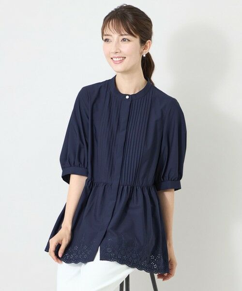 TO BE CHIC (大きいサイズ) / トゥー ビー シック (オオキイサイズ) その他トップス | 【L】エンブロイダリーヘム チュニックブラウス（ダークネイビー）