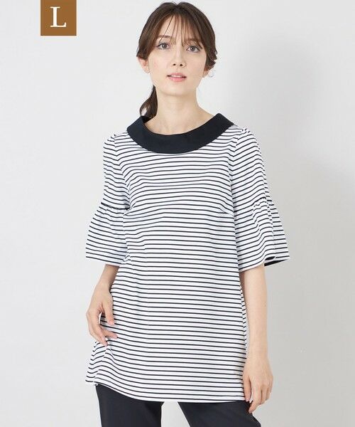 TO BE CHIC (大きいサイズ) / トゥー ビー シック (オオキイサイズ) その他トップス | 【L】デザインネック ボーダーチュニック（オフホワイト）