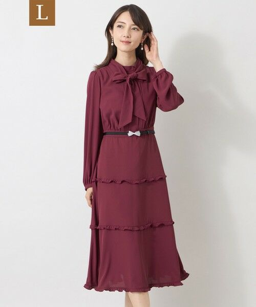 TO BE CHIC (大きいサイズ) / トゥー ビー シック (オオキイサイズ) ロング・マキシ丈ワンピース | 【L】ミネラルテックス フリルヘムワンピース(ワイン)