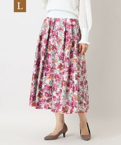TO BE CHIC (大きいサイズ) / トゥー ビー シック (オオキイサイズ) ロング・マキシ丈スカート | 【L】アートフラワープリント タックフレアスカート