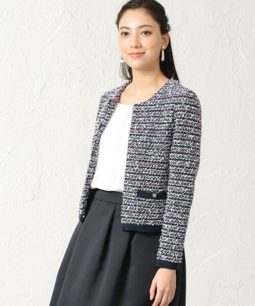 美品】TO BE CHIC トゥービーシック 黒ツイードノーカラージャケット