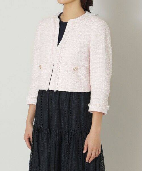 TO BE CHIC / トゥー ビー シック ノーカラージャケット | ライトカラーツイード ショートジャケット | 詳細3