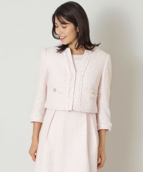 TO BE CHIC/トゥー ビー シック ライトカラーツイード ショートジャケット ピンク2 42 TO BE CHIC/トゥー ビー シック ライトカラーツイード ショートジャケット ピンク2 42