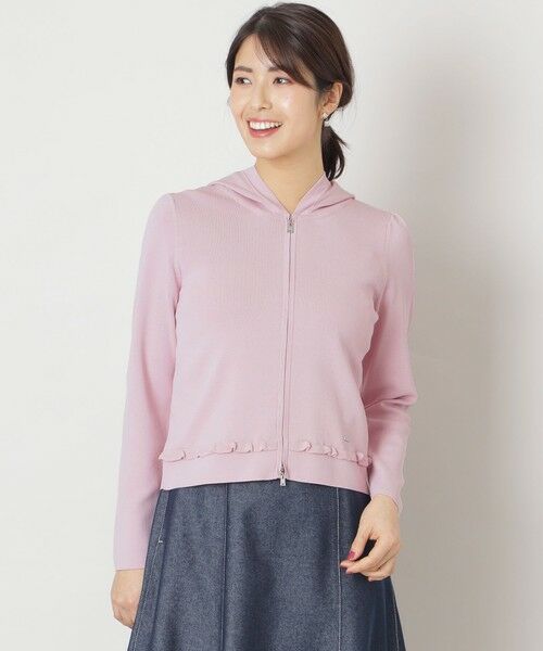 TO BE CHIC/トゥー ビー シック レーヨンナイロン フリルフーディー ニット ピンク2 42 TO BE CHIC/トゥー ビー シック レーヨンナイロン フリルフーディー ニット ピンク2 42