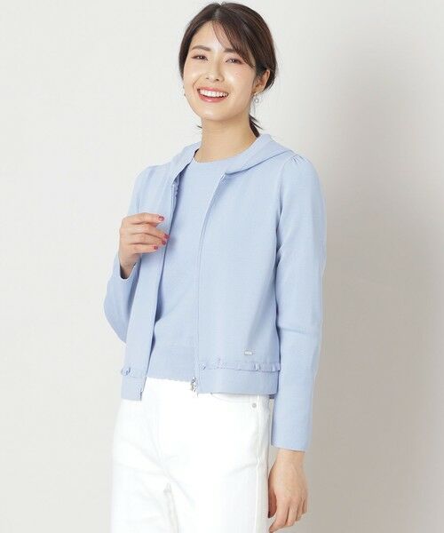 TO BE CHIC/トゥー ビー シック レーヨンナイロン フリルフーディー ニット サックスブルー1 42 TO BE CHIC/トゥー ビー シック レーヨンナイロン フリルフーディー ニット サックスブルー1 42