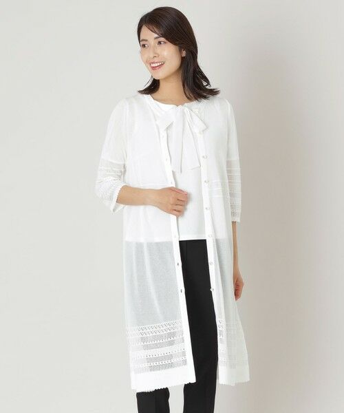 TO BE CHIC / トゥー ビー シック ブルゾン | 透かし編み ロングカーディガン(オフホワイト1)