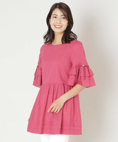 TO BE CHIC/トゥー ビー シック ウェーブローン スリーブフリルチュニック ピンク4 40 TO BE CHIC/トゥー ビー シック ウェーブローン スリーブフリルチュニック ピンク4 40