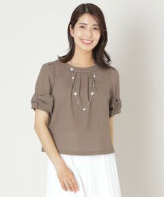 新品TOBECHICトゥービーシック リボンドットジャカードシャンブレーブラウス ブライトクロス フリルブラウス(トップス)｜TO BE CHIC(トゥー