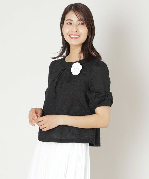 TO BE CHIC/トゥー ビー シック ウェーブローン スリーブリボンブラウス ブラック1 40 TO BE CHIC/トゥー ビー シック ウェーブローン スリーブリボンブラウス ブラック1 40