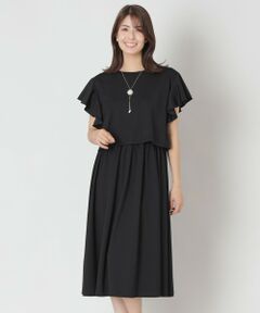 美品 大きいサイズ トゥービーシック 肩フリル シンプル ワンピース セール】 【L】フラワージャカード ワンピース （ロング・マキシ