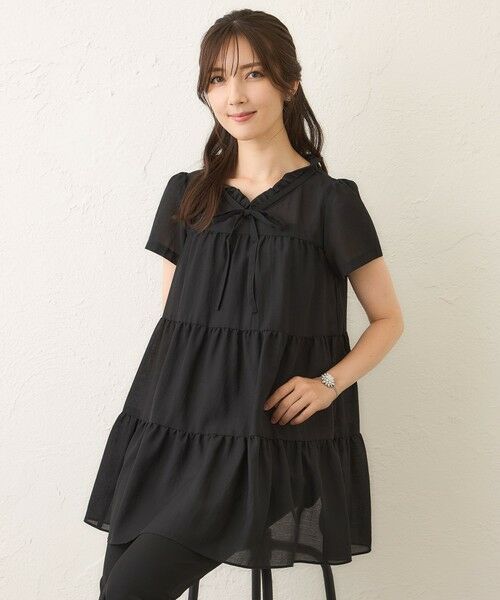 TO BE CHIC/トゥー ビー シック ボイルワッシャーティアード チュニックブラウス ブラック1 40 TO BE CHIC/トゥー ビー シック ボイルワッシャーティアード チュニックブラウス ブラック1 40