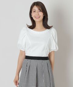 タックリボン＆ビジューネック カットソー