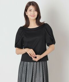 TO BE CHIC / トゥー ビー シック カットソー | タックリボン＆ビジューネック カットソー