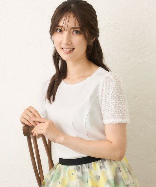 TO BE CHIC/トゥー ビー シック コマフリル カットソーコンビプルオーバー オフホワイト1 42 TO BE CHIC/トゥー ビー シック コマフリル カットソーコンビプルオーバー オフホワイト1 42