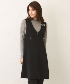 TO BE CHIC / トゥー ビー シック ノーカラージャケット | マットストレッチダンボール ロングジレ