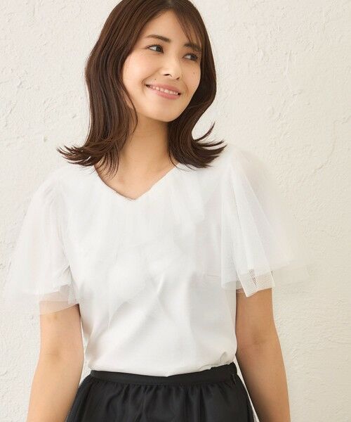 TO BE CHIC/トゥー ビー シック チュールネットコンビ カットソー オフホワイト1 40 TO BE CHIC/トゥー ビー シック チュールネットコンビ カットソー オフホワイト1 40