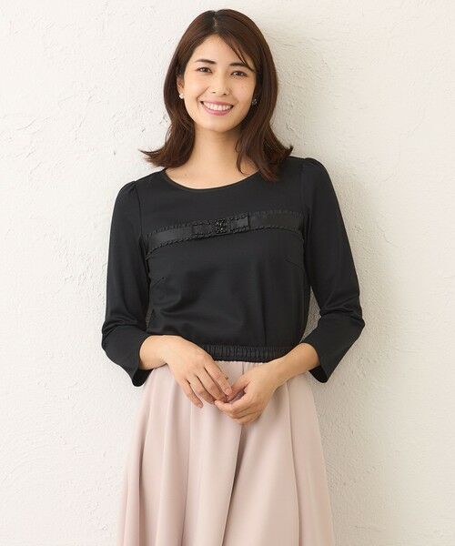 TO BE CHIC/トゥー ビー シック リボンモチーフファンシーカットソー ブラック1 40 TO BE CHIC/トゥー ビー シック リボンモチーフファンシーカットソー ブラック1 40