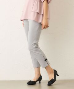 【美品】TO BE CHIC　ネイビー 裾パールリボン パンツ　大きいサイズ 美品】TO BE CHIC ネイビー 裾パールリボン パンツ 大きいサイズ