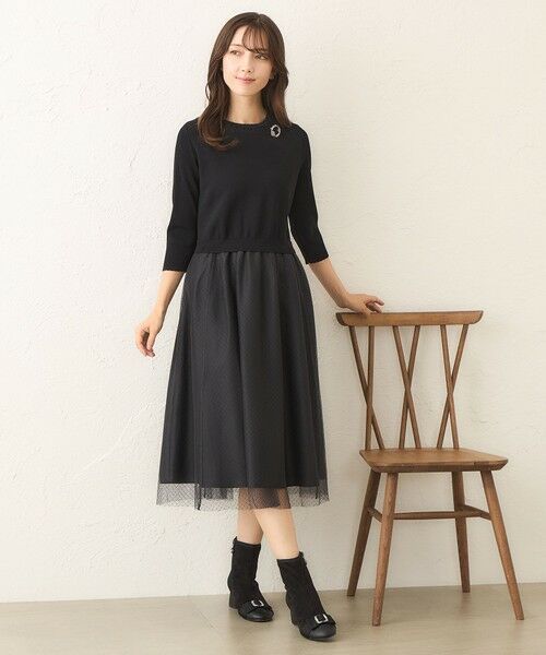 TO BE CHIC / トゥー ビー シック ロング・マキシ丈ワンピース | ニットコンビ チュールワンピース | 詳細3