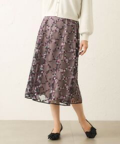 TO BE CHIC / トゥー ビー シック ロング・マキシ丈スカート | フラワーチェック刺しゅう フレアスカート