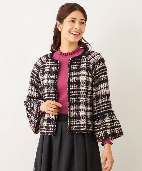 TO BE CHIC / トゥー ビー シック ノーカラージャケット | ファンシーツイード ノーカラージャケット(ブラック1)