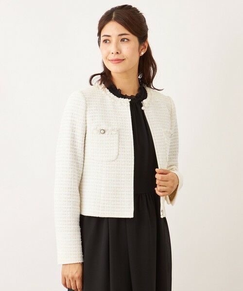 TO BE CHIC/トゥー ビー シック リボンニットファンシー ノーカラージャケット オフホワイト1 42 TO BE CHIC/トゥー ビー シック リボンニットファンシー ノーカラージャケット オフホワイト1 42