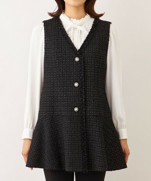 TO BE CHIC / トゥー ビー シック ノーカラージャケット | リボンニットファンシー ロングジレ | 詳細3