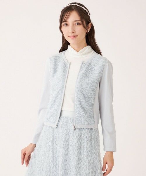 TO BE CHIC / トゥー ビー シック ブルゾン | フェザー刺しゅう コンビカーディガン（グレー3）