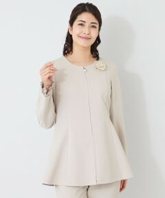 TO BE CHIC / トゥー ビー シック ノーカラージャケット | デュアルストレッチ ZIP チュニック