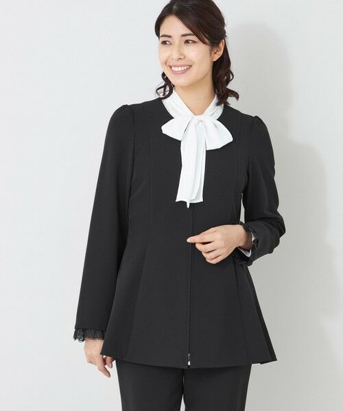 TO BE CHIC / トゥー ビー シック ノーカラージャケット | デュアルストレッチ ZIP チュニック（ブラック1）