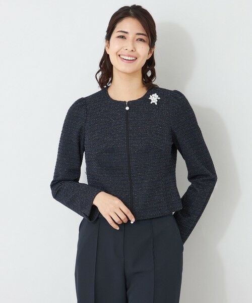 TO BE CHIC / トゥー ビー シック ノーカラージャケット | MIXツイード ジャケット（ブラック1）