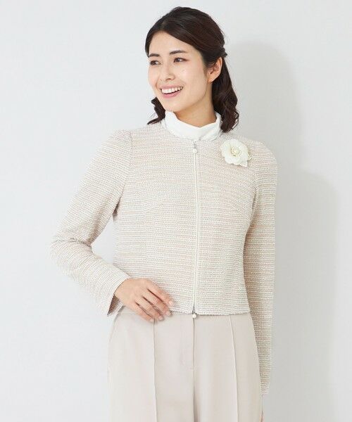 TO BE CHIC / トゥー ビー シック ノーカラージャケット | MIXツイード ジャケット（ベージュ１）