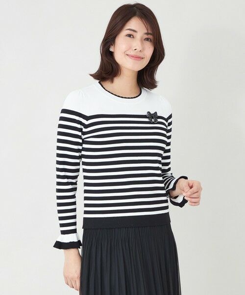 TO BE CHIC / トゥー ビー シック ニット・セーター | スパンコール ボーダーニット（オフホワイト1）