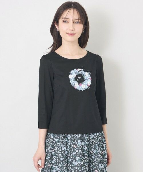 TO BE CHIC / トゥー ビー シック カットソー | フルールモチーフ カットソー（ブラック1）