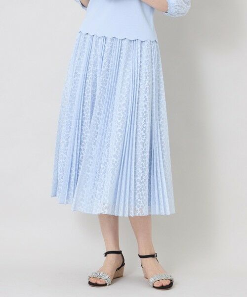 TO BE CHIC / トゥー ビー シック ロング・マキシ丈スカート | ジャカードレース プリーツスカート（サックスブルー３）