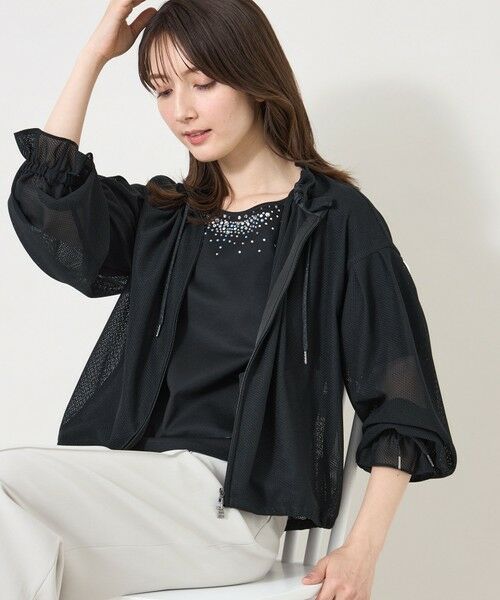 TO BE CHIC / トゥー ビー シック ノーカラージャケット | ラッセルエアリー フリルショートブルゾン | 詳細1