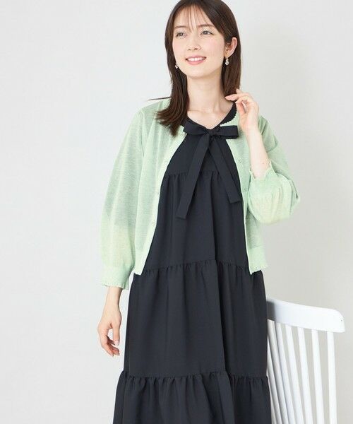 TO BE CHIC / トゥー ビー シック ブルゾン | シアーギャザースリーブ カーディガン（ダークグリーン３）
