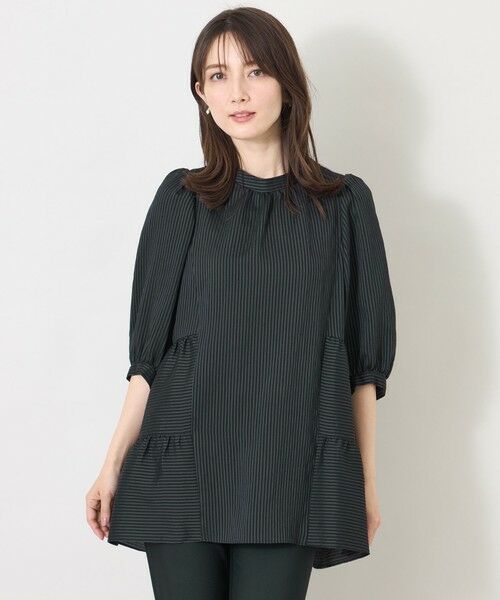 TO BE CHIC / トゥー ビー シック シャツ・ブラウス | シルキーサッカー ティアードチュニックブラウス（ブラック1）
