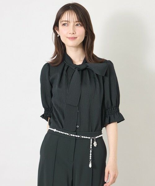 TO BE CHIC / トゥー ビー シック シャツ・ブラウス | シルキーサッカー ボウタイブラウス（ブラック1）