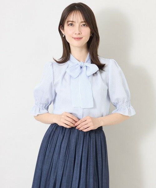 TO BE CHIC / トゥー ビー シック シャツ・ブラウス | シルキーサッカー ボウタイブラウス（サックスブルー３）