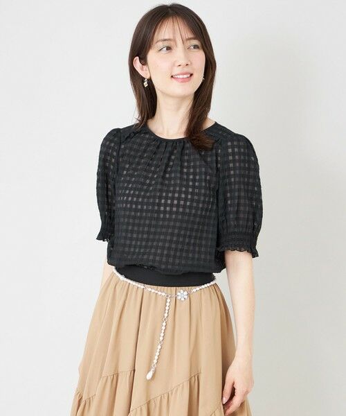 TO BE CHIC / トゥー ビー シック シャツ・ブラウス | シアーギンガム フロントギャザーブラウス（ブラック1）