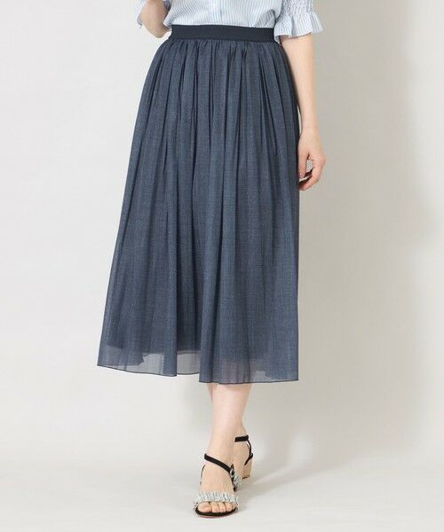 TO BE CHIC / トゥー ビー シック ロング・マキシ丈スカート | デニムプリント エアリープリーツスカート（ネイビー２）