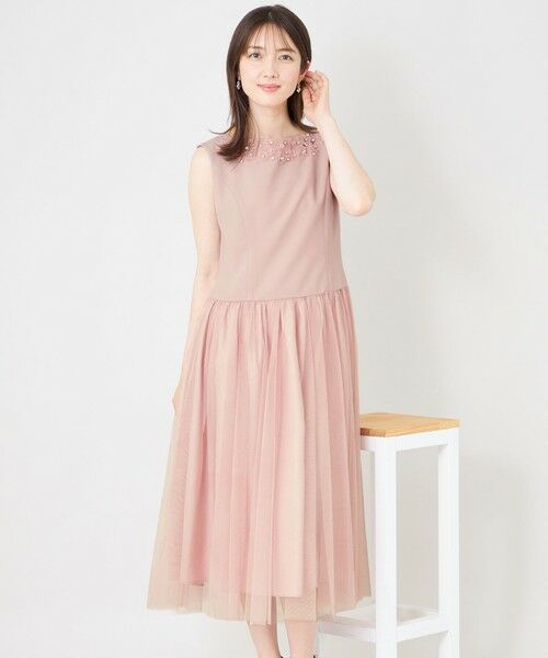TO BE CHIC / トゥー ビー シック ロング・マキシ丈ワンピース | BOB＆PINK シャドウエアチュールアクセントワンピース（ピンク2）