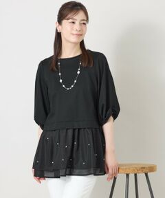 TO BE CHIC / トゥー ビー シック カットソー | シアーアクセント パールビジューチュニック