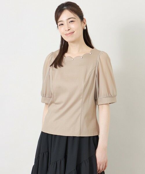 TO BE CHIC / トゥー ビー シック カットソー | スカラップ×シアースリーブ プルオーバー（ベージュ３）