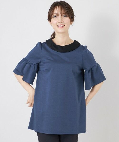 TO BE CHIC / トゥー ビー シック カットソー | ハイゲージコットン デザインネックチュニック（ネイビー１）